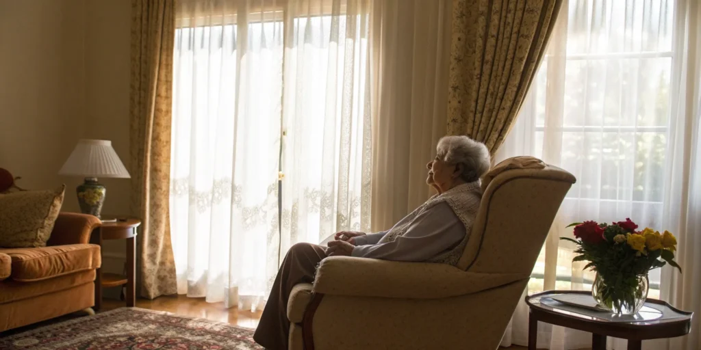 Elderly person at home considering the hourly pay rate for companion care.