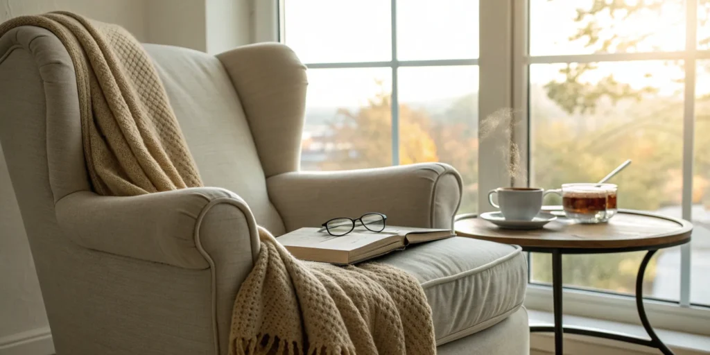 A comfortable armchair in a home, factoring into the cost of in-home dementia care.