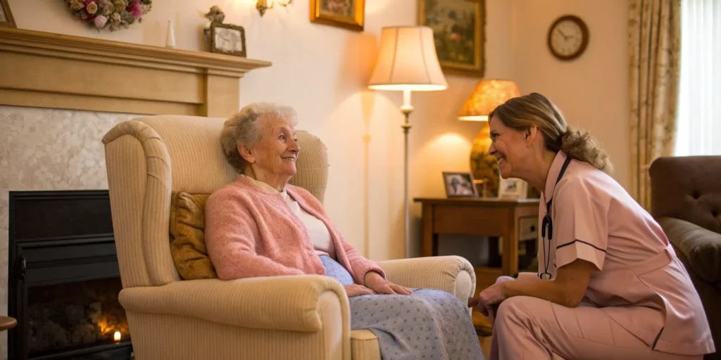 A mother finds happiness with her live-in caregiver providing support and companionship at home.