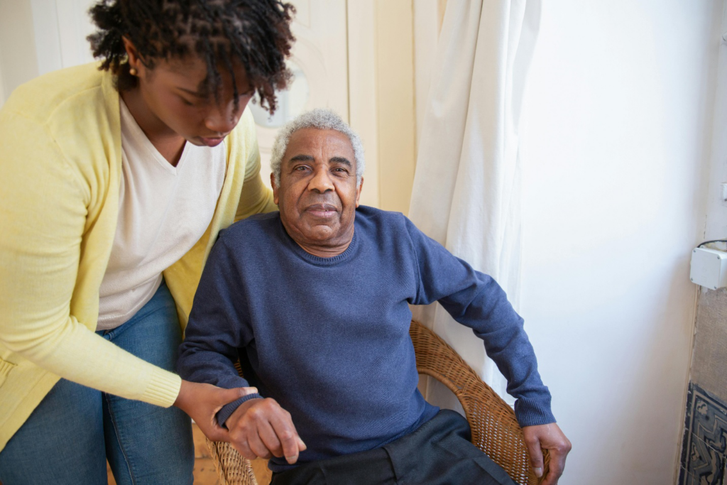 A senior with a caregiver
