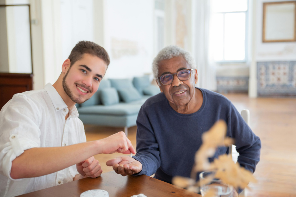 A senior with a caregiver